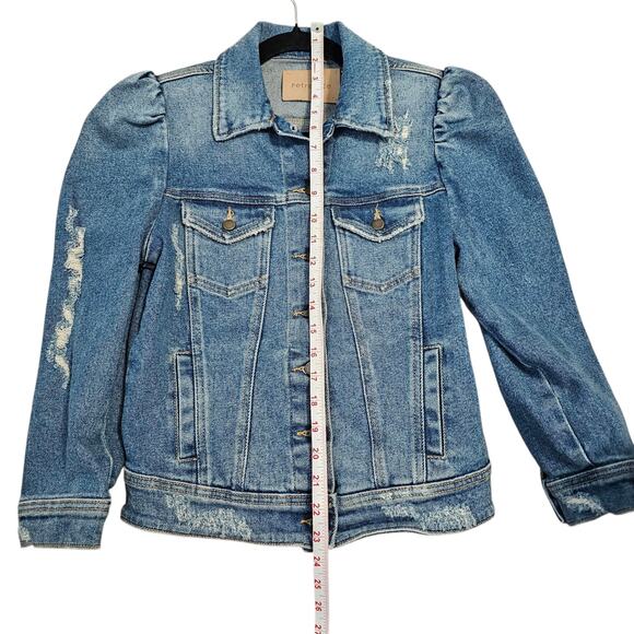 Retrofete Ada Puff Sleeve Pad Shoulder Denim Jean Jacket Small Worn Vintage Blue - Picture 8 of 13